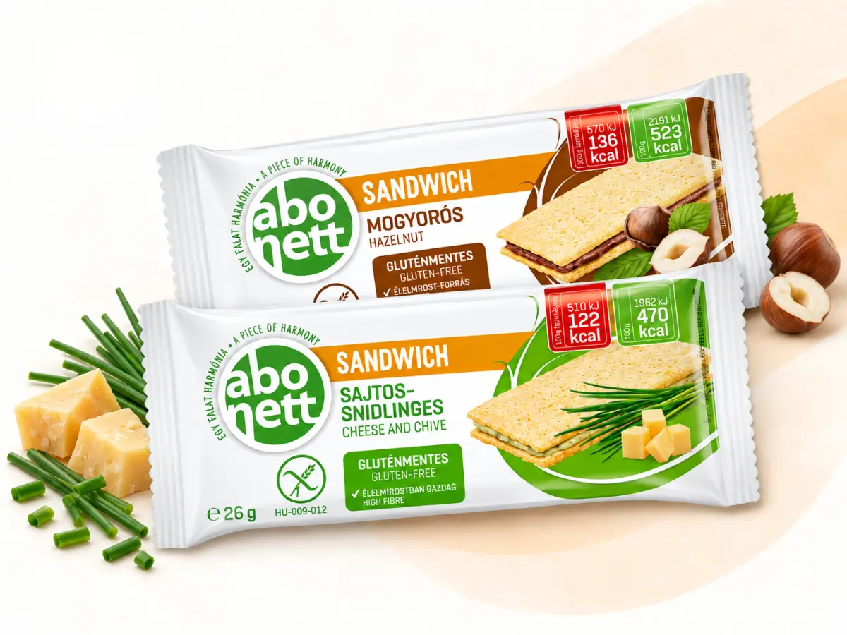 Abonett hazelnut and cheese-chive sandwich snack packs
