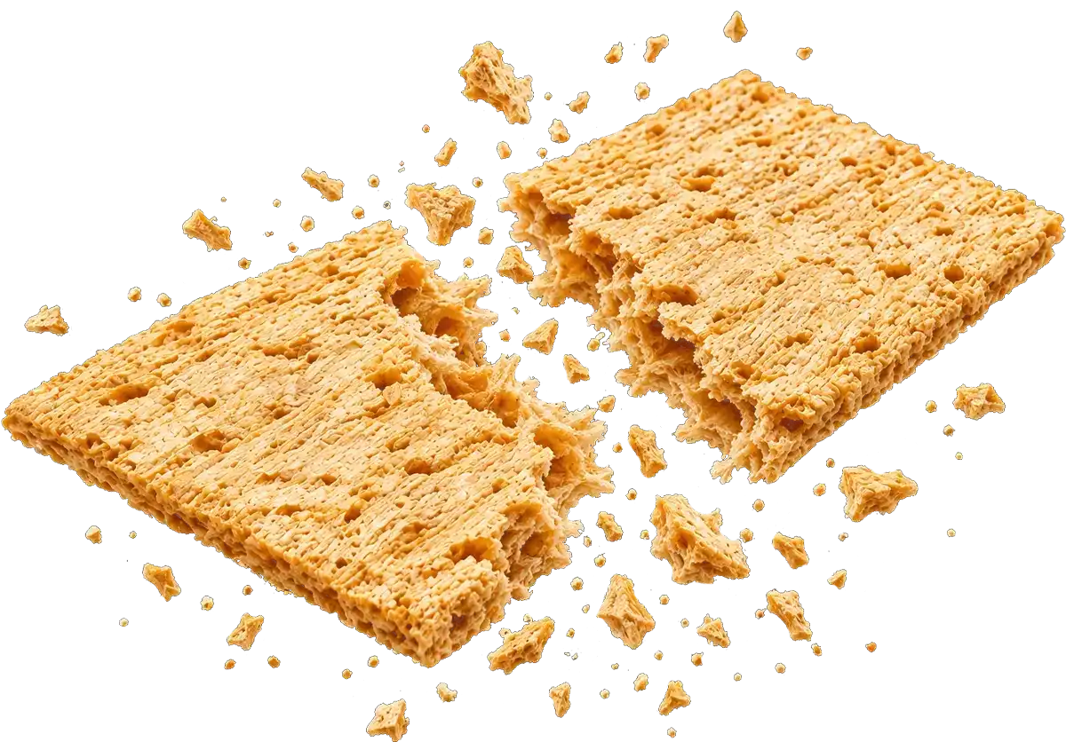 Abonett extruded crackerbread broken in two, showing its airy, porous inside